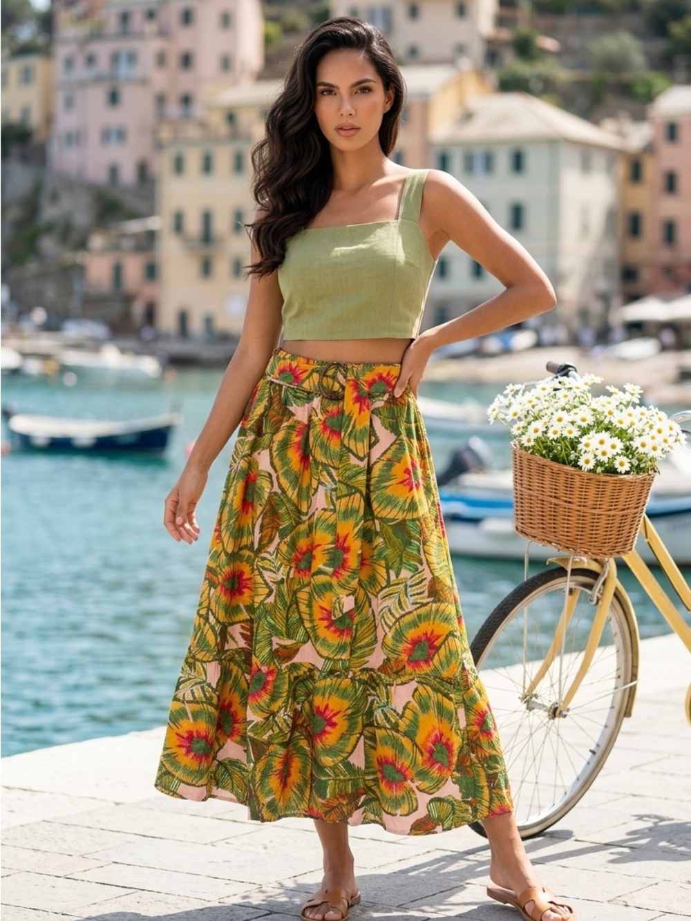 Cynthia Rowley Skirt Womens XS Midi Linen Tiered Vacation Resort Coastal